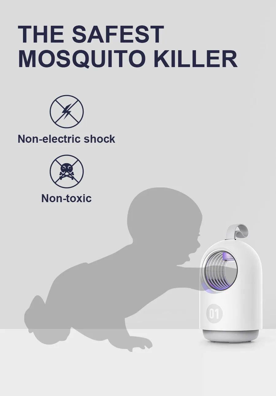 White or blue portable USB mosquito killer lamp with a top carry handle.
