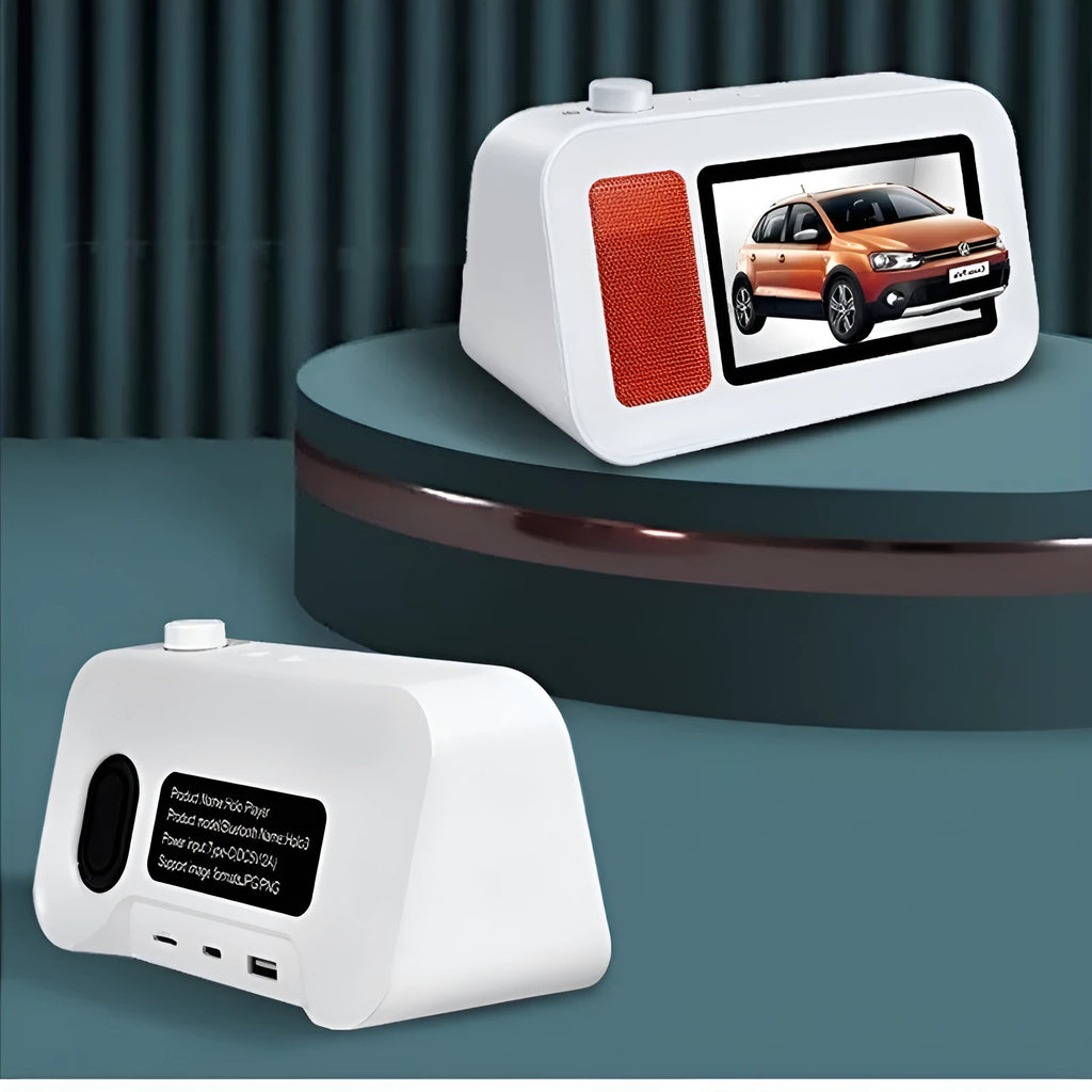 White holographic lyric Bluetooth speaker with 5.1 channel subwoofer, USB powered, 20x9.5x12cm