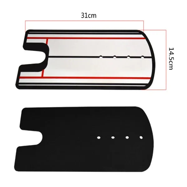 White golf putter posture correction mirror, 31cm long and 15cm wide, for putting practice