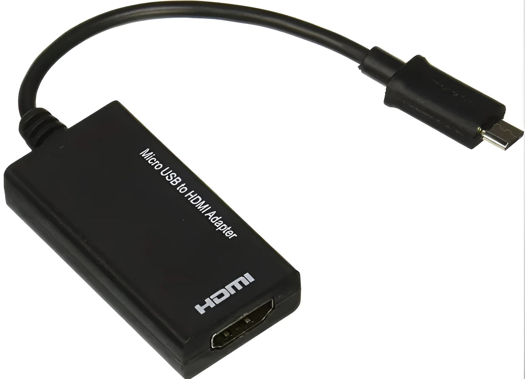 Black DisplayPort to HDMI adapter cable with 12cm lead and Micro USB power port on side