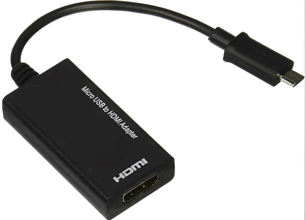 Black DisplayPort to HDMI adapter cable with 12cm lead and Micro USB power port on side