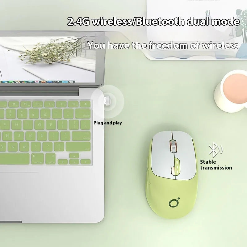 Mute wireless Bluetooth computer mouse in matcha green colour with five-button ergonomic design