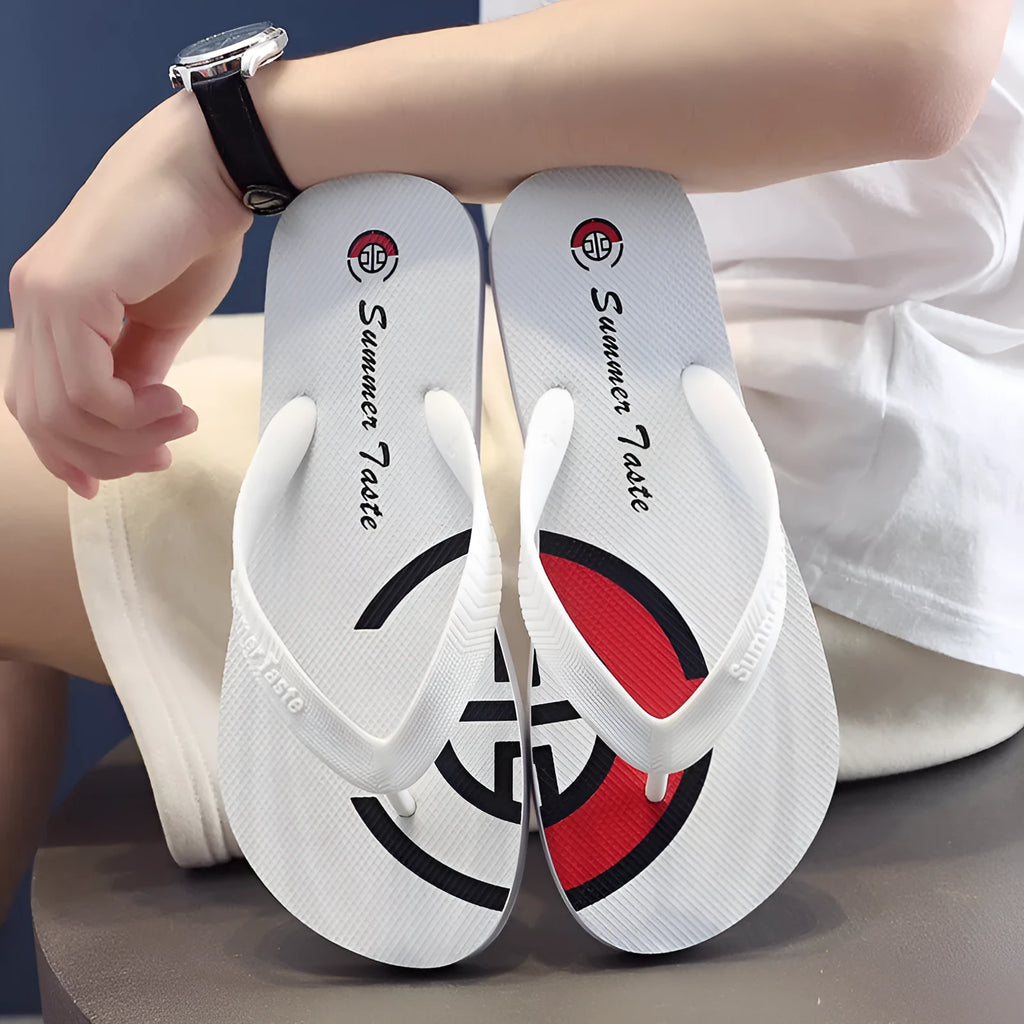 Pair of PVC summer flip-flops in White, Royal Blue, Black or Red, sizes XS to L for 38-45 feet