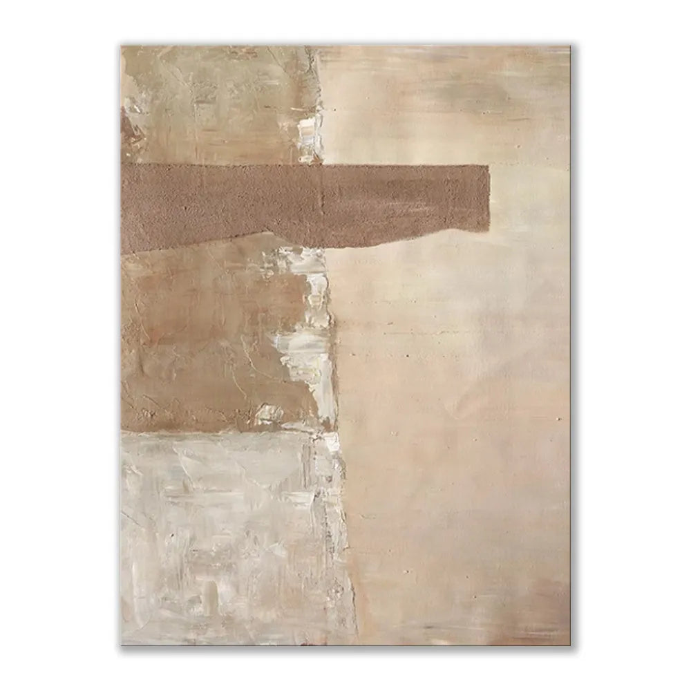 Handmade abstract oil painting on canvas, brown vertical wabi-sabi wall art, unframed one panel