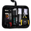 Black plastic and metal guitar repair tool kit for guitar bass mandolin banjo maintenance