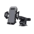 A black universal adjustable car phone holder suitable for mobile phones from 4 to 7 inches wide.