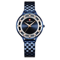 Women's quartz watch with steel belt, diamond detail, 8mm thickness, blue shell or rose shell or gold finish