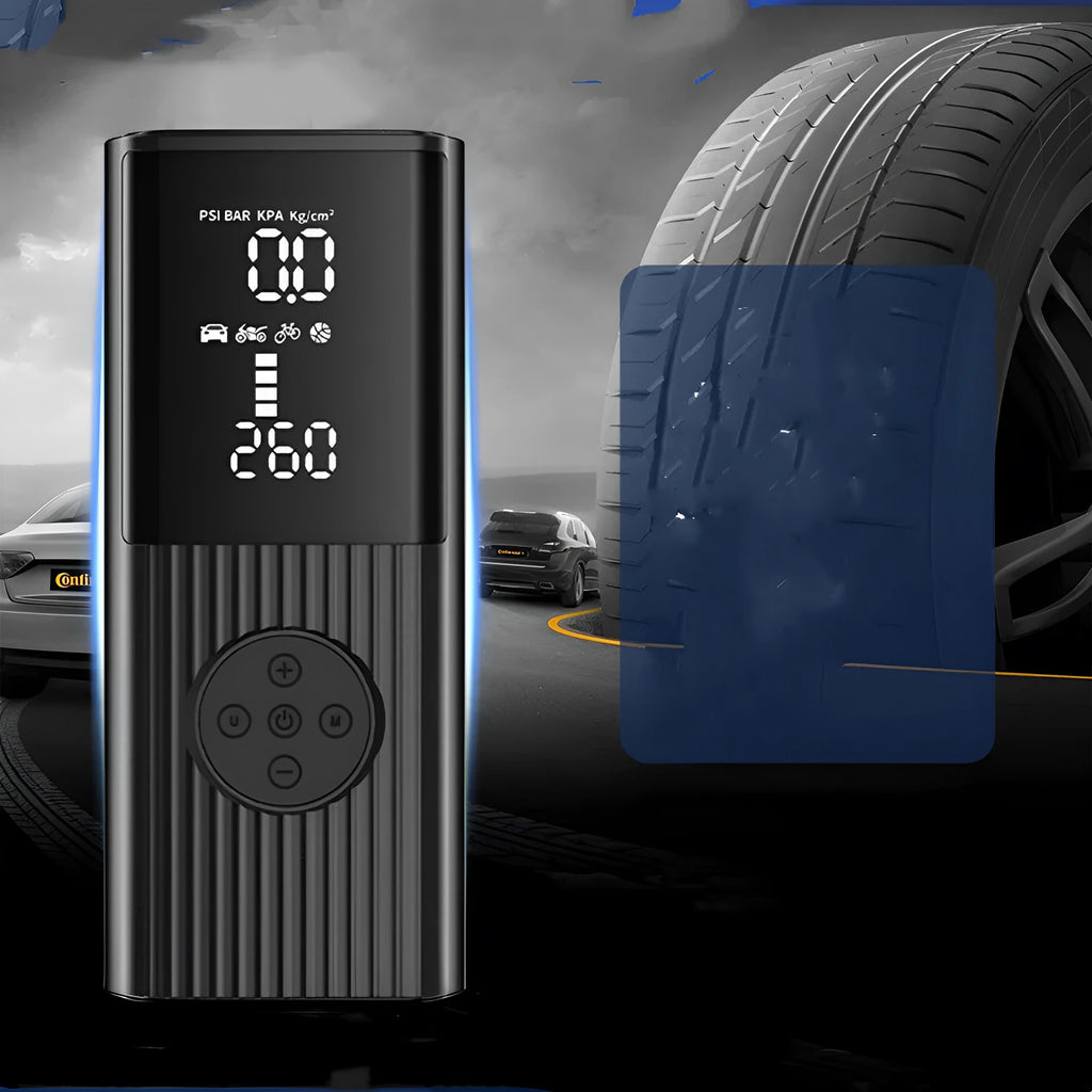 Wireless 100W car tyre air pump with LED light and USB charging port