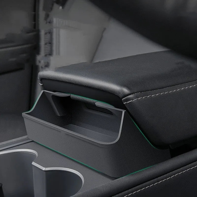 Black silicone Tesla Model 3 and Model Y central armrest glasses case for interior organisation