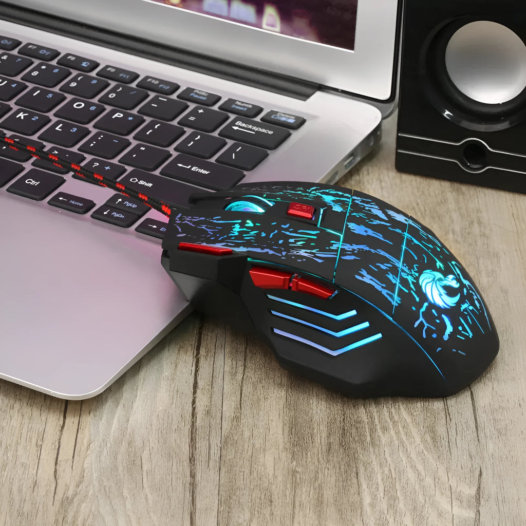H300BK colour gaming mouse with RGB lighting and ergonomic shape on desktop
