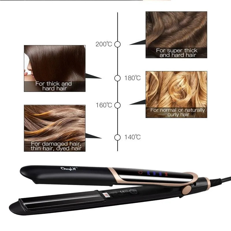 Black professional hair straightener curler flat iron with ceramic tourmaline plates and LED display