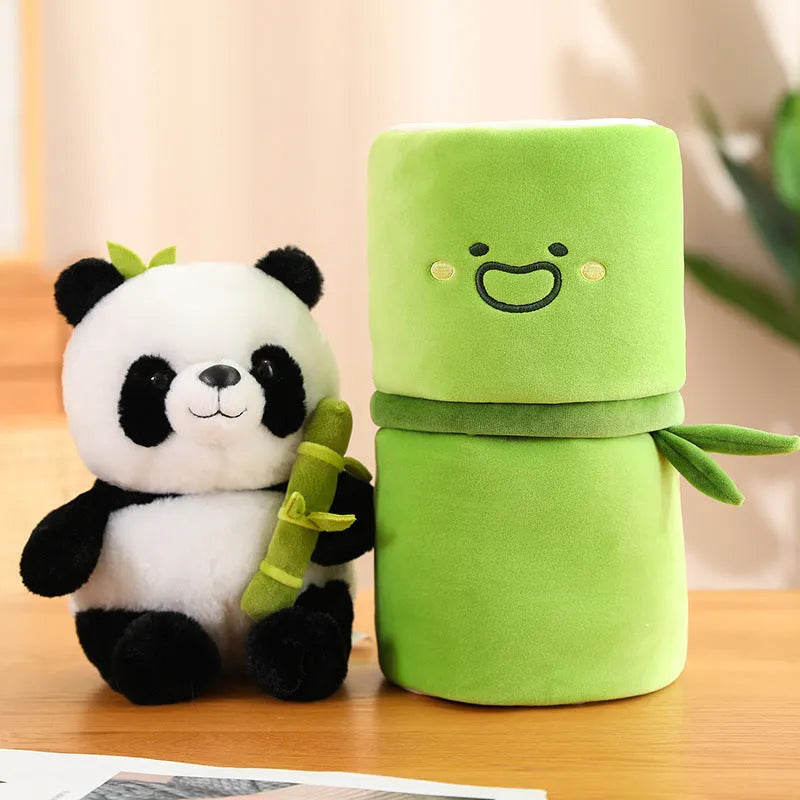 Simulated bamboo tube flower panda pillow plush toy 25cm PP cotton filling animal shape