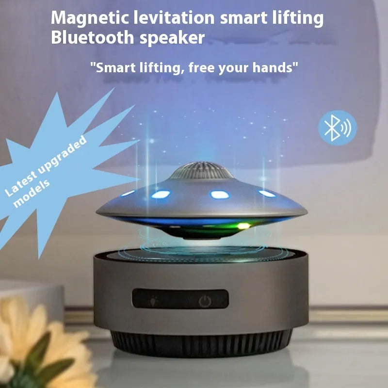 Automatic lifting magnetic levitation Bluetooth speaker floating above its base