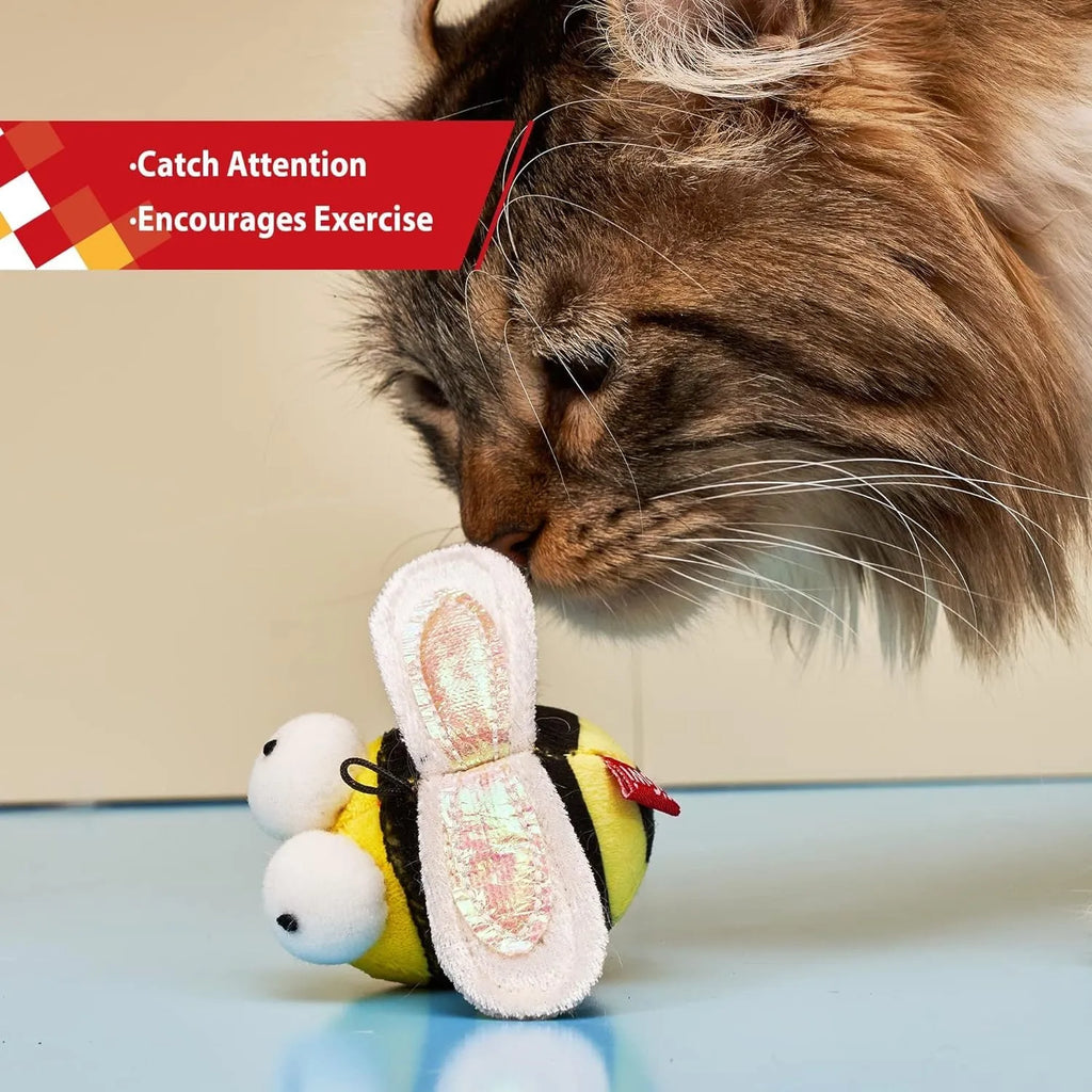 Yellow flannelette bee-shaped electronic cat toy with motion-activated squeak function