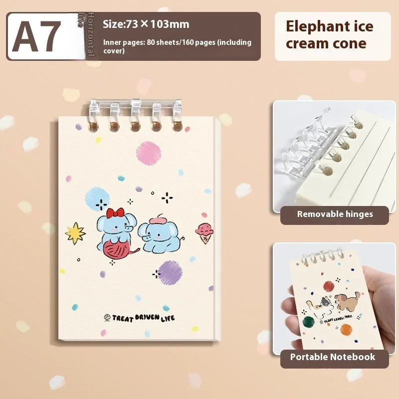 A7 small flip-up notebook, 7.3 x 10.3cm, 80 sheets, 5-hole portable notepad