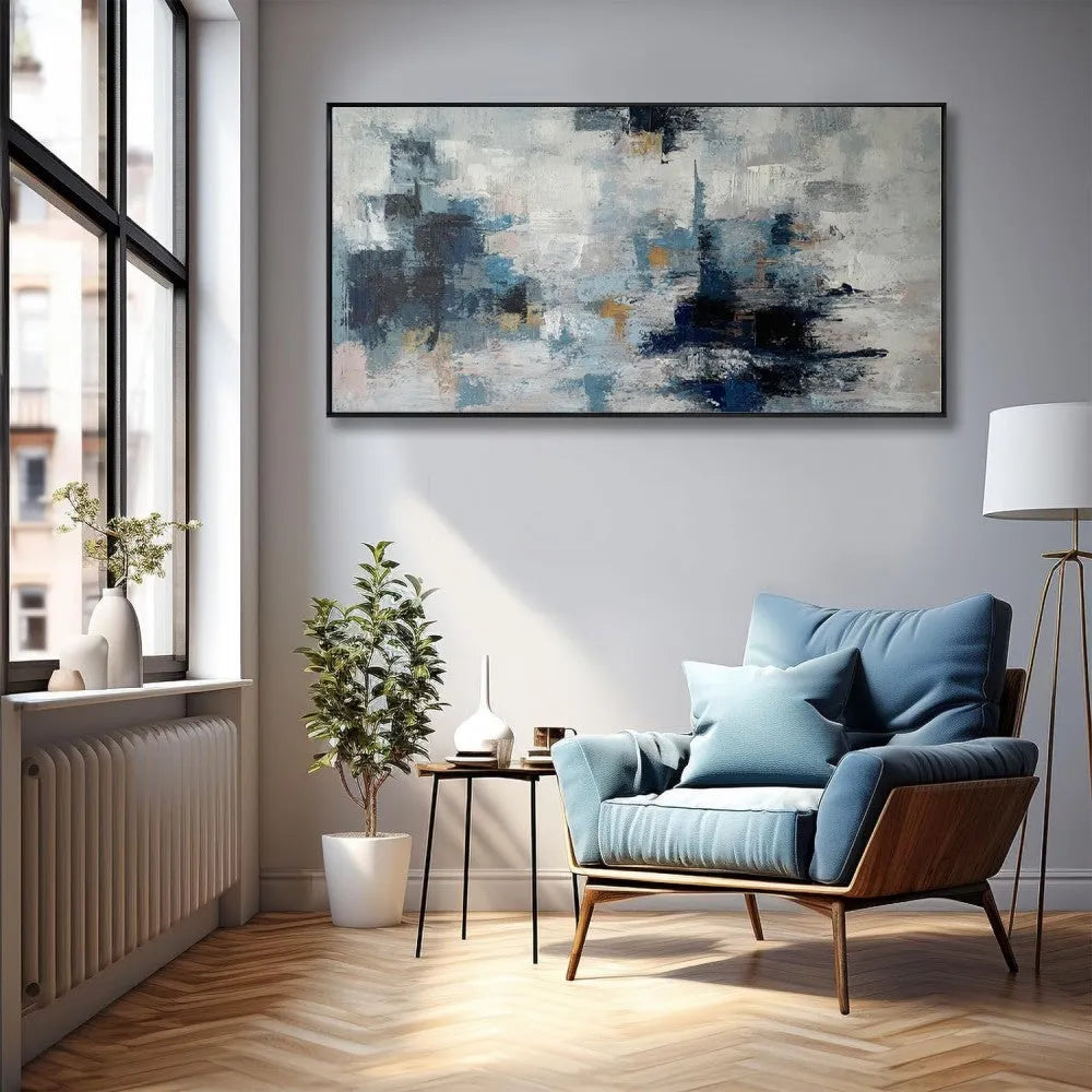 Handmade abstract oil painting on canvas, unframed horizontal one-panel Nordic-style wall art for home rooms