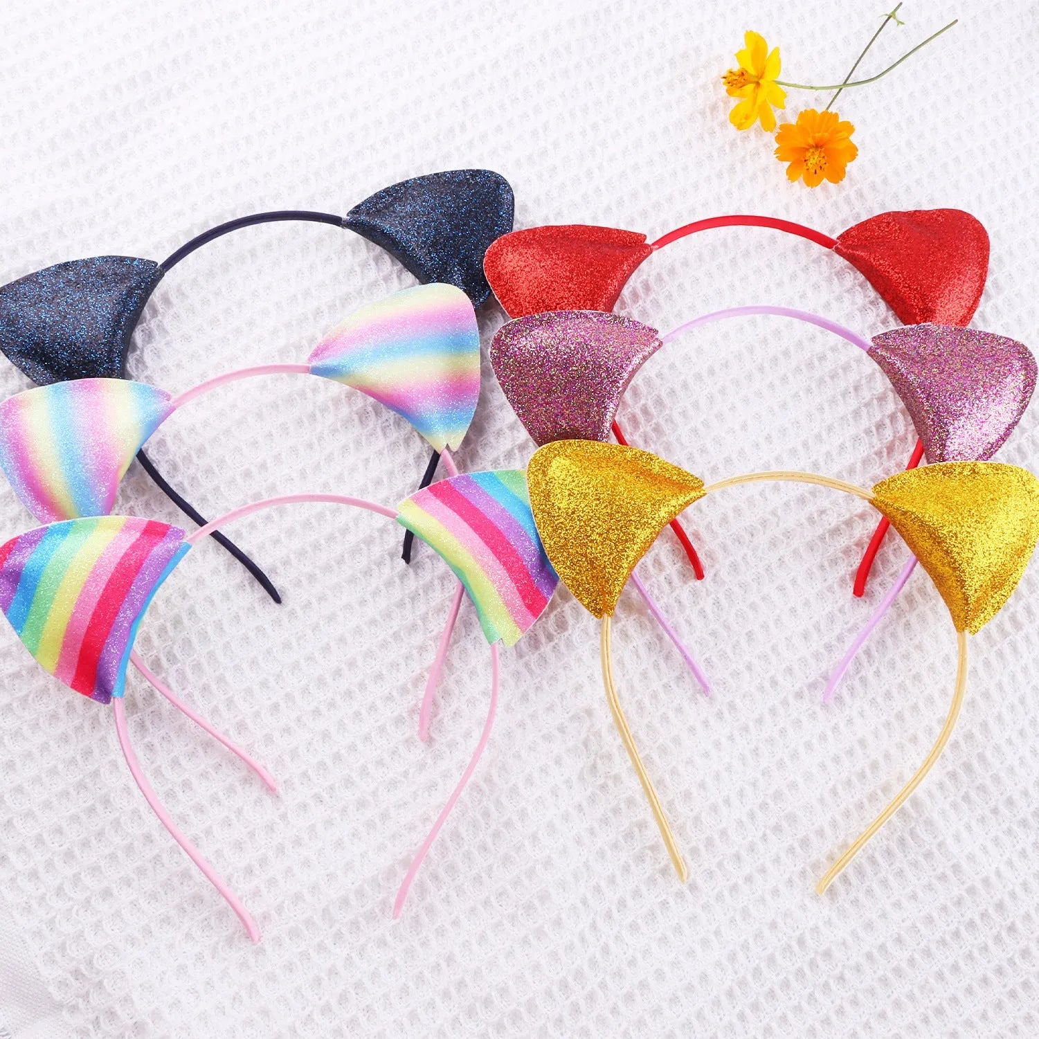 Cat ear colour hair pin for women in round cloth design with gradient colour option
