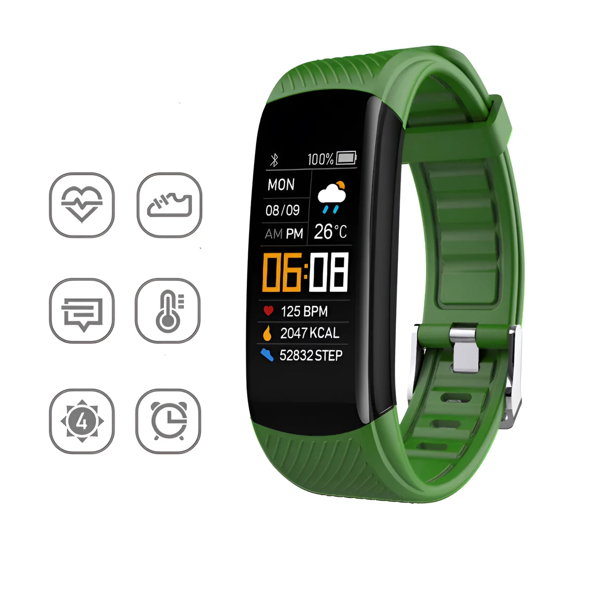 Black TPU sports pedometer bracelet with 0.96-inch screen displaying fitness metrics