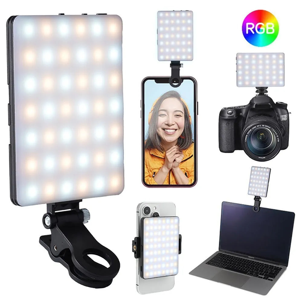 Portable LED pocket fill light with clip attachment for mobile photography and live broadcasts