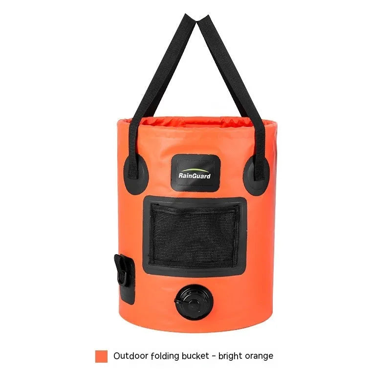 Portable folding fishing bucket in various colours with 25-litre capacity and foldable design