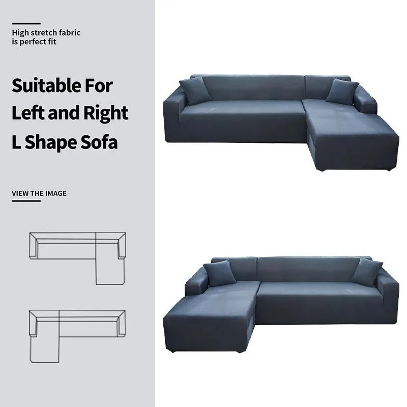 Nordic elastic polyester sofa cover set in solid colour, two pieces, for single to four person sofas, 90-300cm length distance