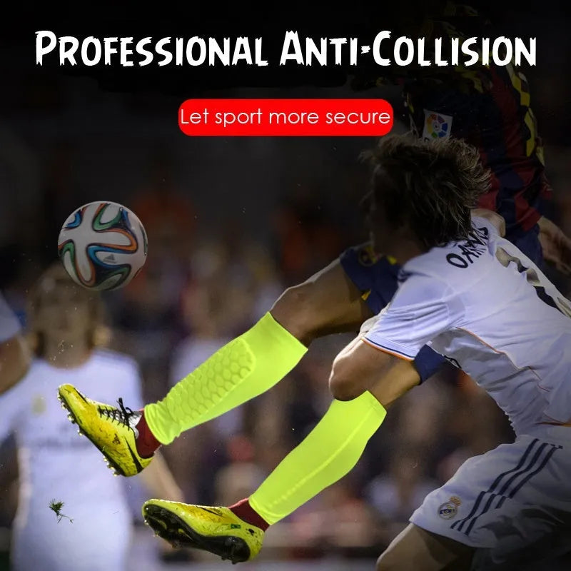 Lycra shin guard leg sleeve with silicone band in black, green or blue, sizes M L XL for football and training