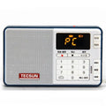 Tecsun Q3 digital audio player in a choice of six colours, showing front panel with buttons.