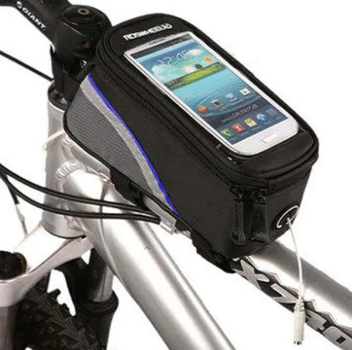 ROSWHEEL PVC bicycle frame bag for iPhone smartphones mounted on bicycle frame in black colour