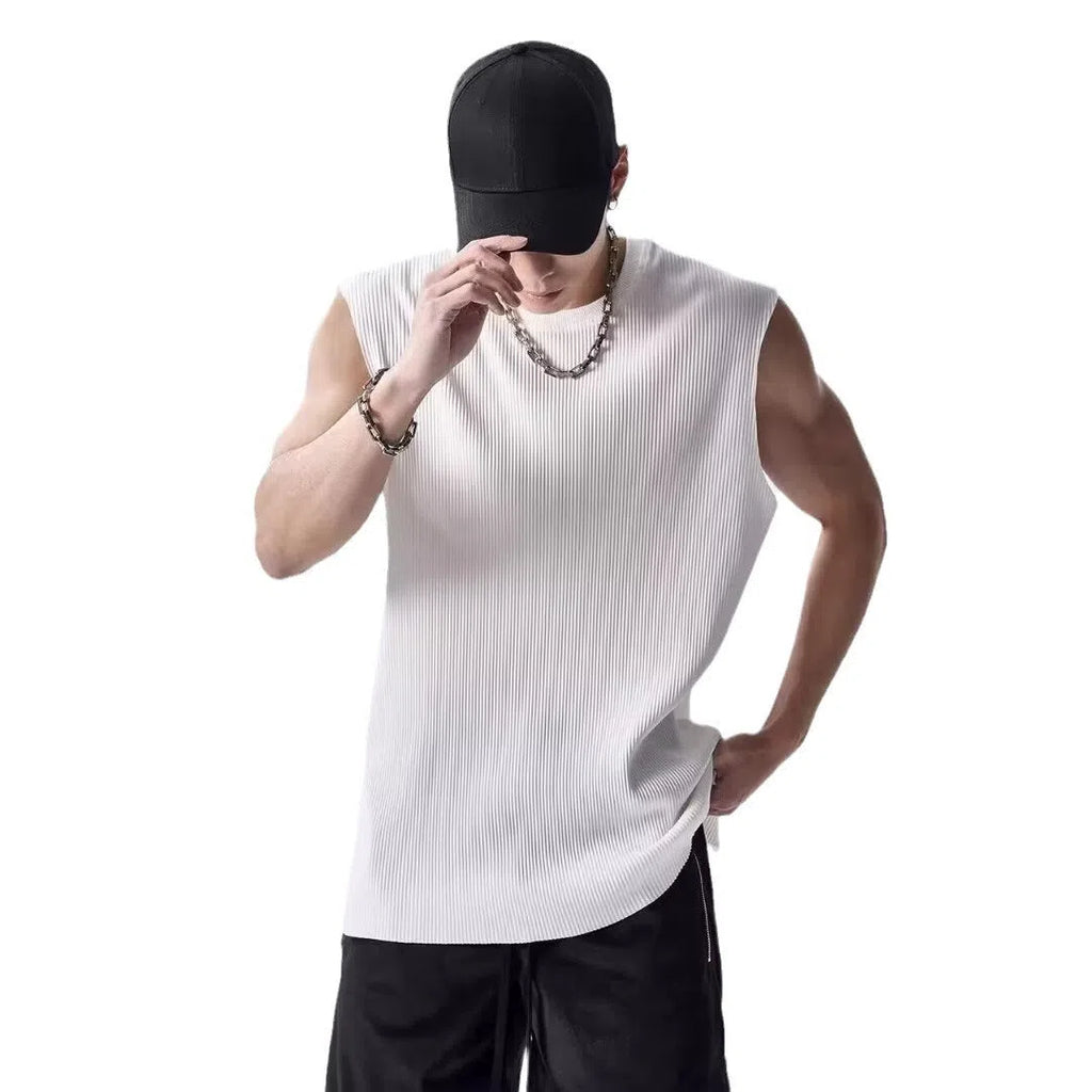 Men's sleeveless striped hooded vest in white or black, thin 100% polyester, sizes M to 3XL