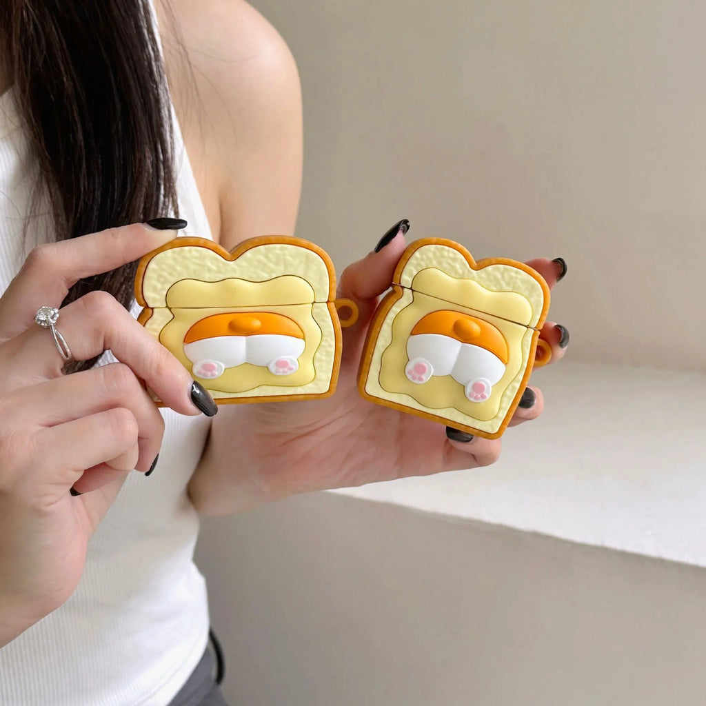 Cartoon toast small corgi silicone earphone case for Apple AirPods Pro Pro2 AirPods 3 and AirPods 1 or 2