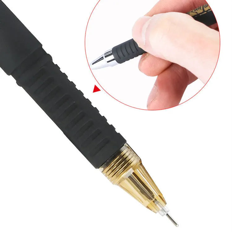 Eight carbon black gel pens with plastic bodies, featuring both bullet-tip and needle-tip options for writing