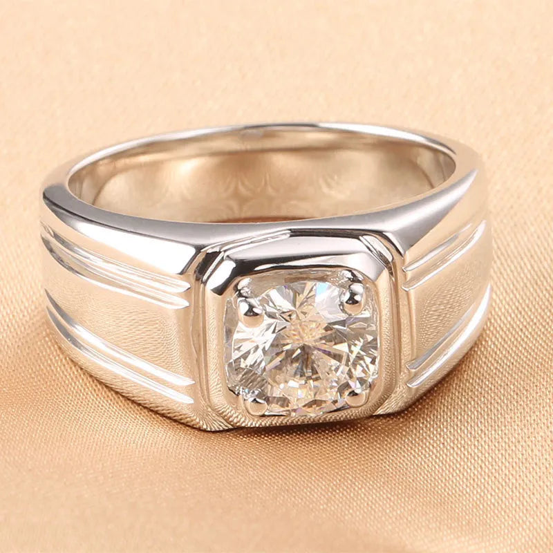 Sterling silver gold-plated moissanite ring in circular shape with insert drill setting available in sizes 16 to 26 high carbon moissanite colour