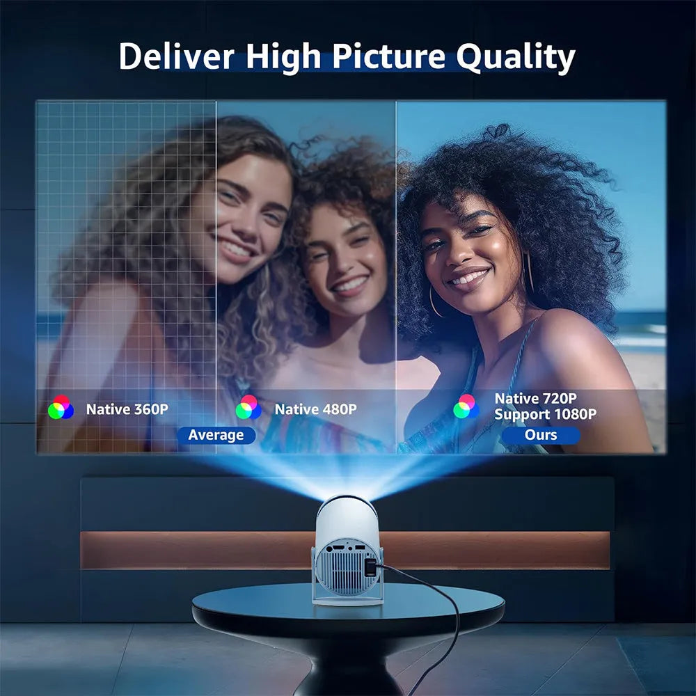 Portable mini home HD projector with Bluetooth for 4K support and outdoor screening