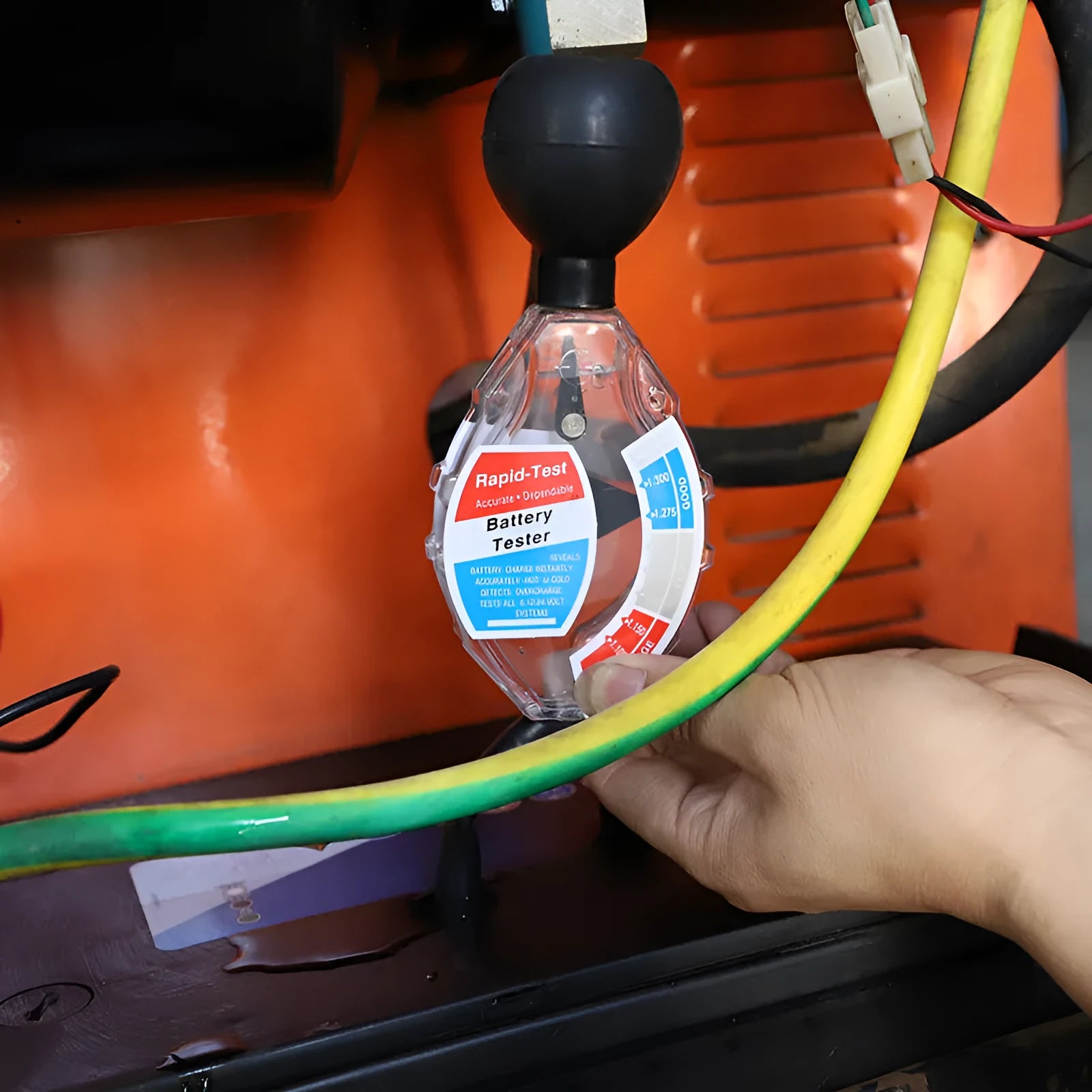 Electrolyte hydrometer for lead acid battery testing with suction bulb and measurement scale