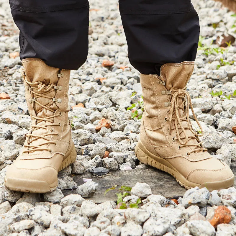 Summer Yulong Combat Boots tactical desert footwear in black and sand colours