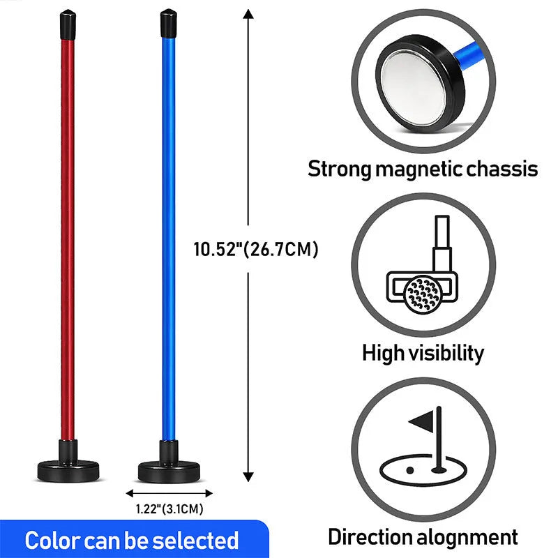 Red and blue magnetic baseball bar golf swing alignment trainer on practice mat
