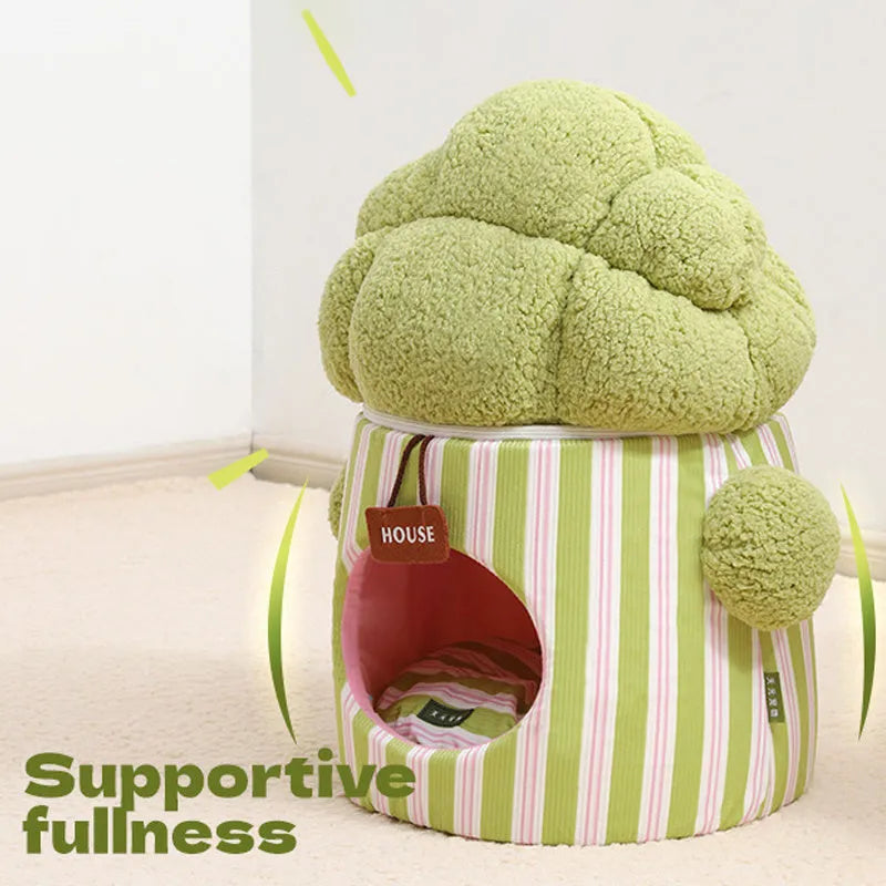 Cauliflower tree hole nest enclosed pet house for small dogs and cats in green and yellow colours