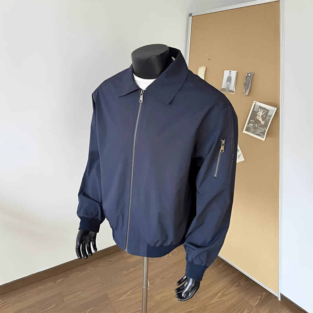 New high street fashion brand navy blue short baseball uniform jacket loose fit for teenagers