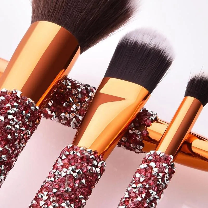 10-piece diamond wrap makeup brush set with colourful nylon bristles for precise eye and lip makeup application