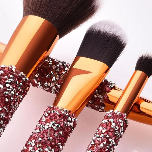 10-piece diamond wrap makeup brush set with colourful nylon bristles for precise eye and lip makeup application