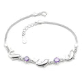 925 sterling silver dolphin amethyst bracelet with heart pendant and diamond inlay in purple and white