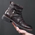 Men's black cowboy boots with side zip fastening and embossed leather-look texture