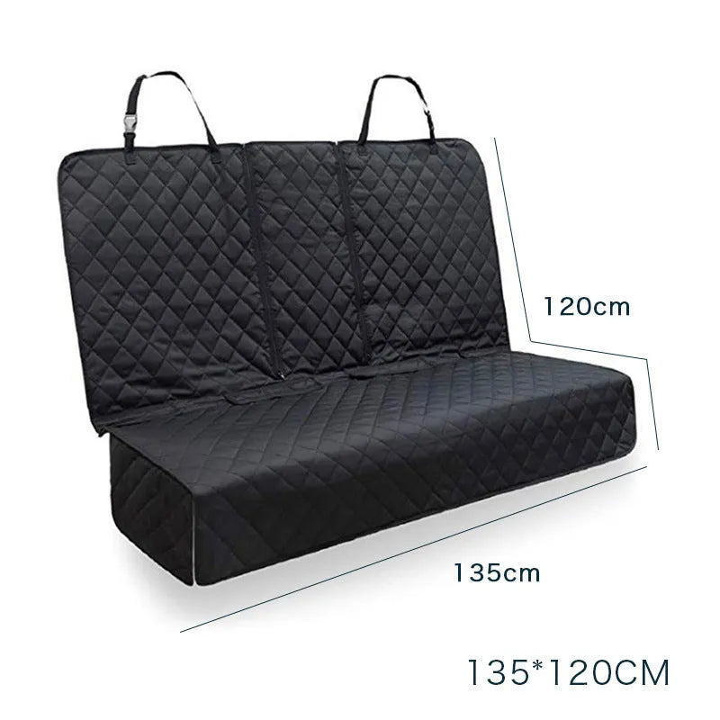 Black Oxford cloth car pet mat for cats and dogs, 135cm x 120cm, rear row cover with zip and detachable middle