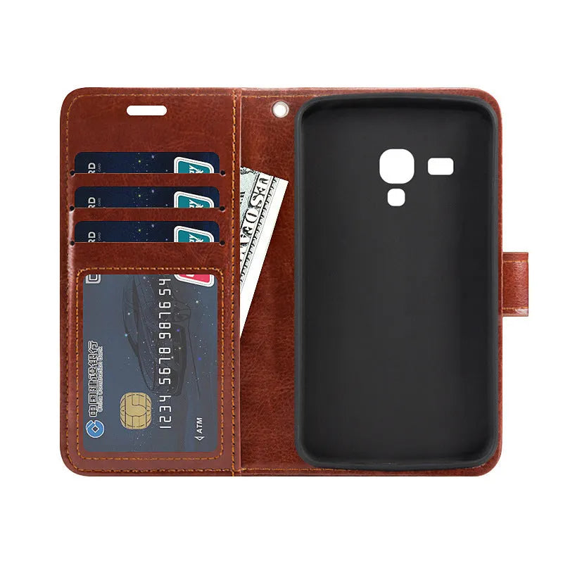 Crazy horse PU leather folding card holster cover with TPU pudding in black and brown colours
