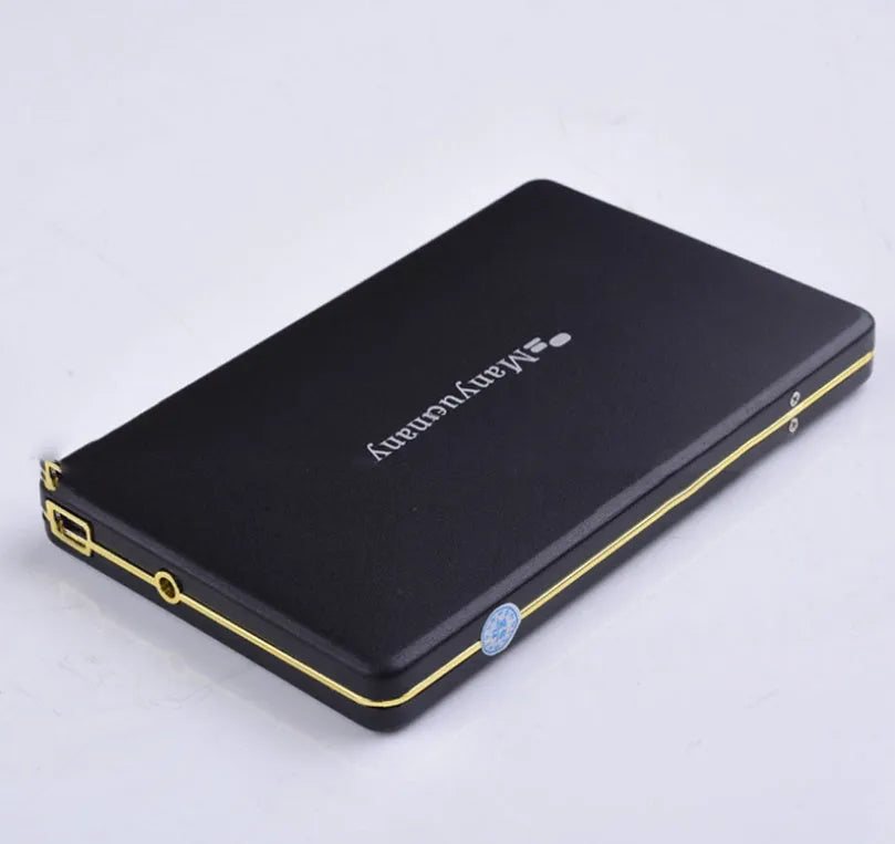 Ultra-thin mobile hard disk 2.5-inch metal external drive in black, blue, and rose red with USB cable