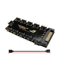 Black RGB hub splitter with SATA power supply and up to 10 ports for 5V PC lighting