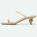 Women's open toe slippers with square toe bracket in black and apricot PU leather sizes 34 to 43