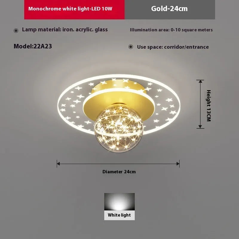 Modern simplicity style ceiling lamp for corridors in gold, black, or white finish with selectable LED colours.