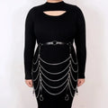 Black PU leather bandage-style waist chain ornament for women, shown with adjustable closure.