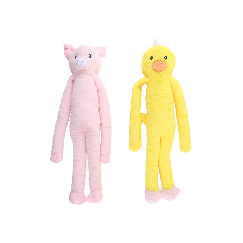 Plush dog toy with rattle paper sound feature in pink or yellow colour for large breed chewing